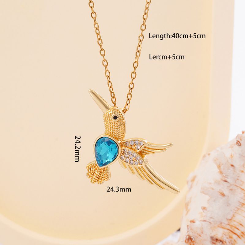 Bird Red Copper And Diamond Hummingbird Necklace