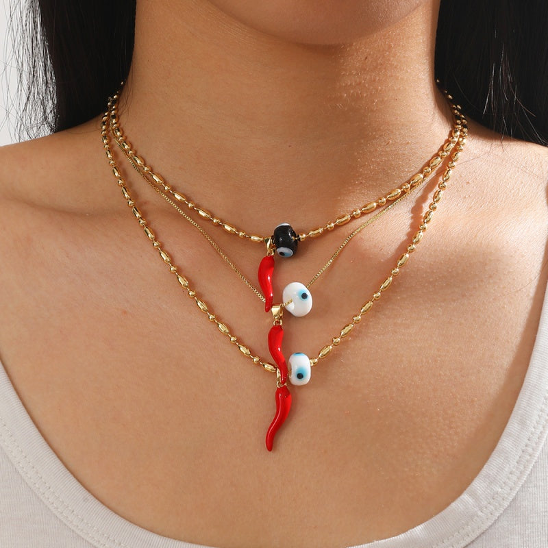 Black 2 Oil Dripping Chili Eye Necklace