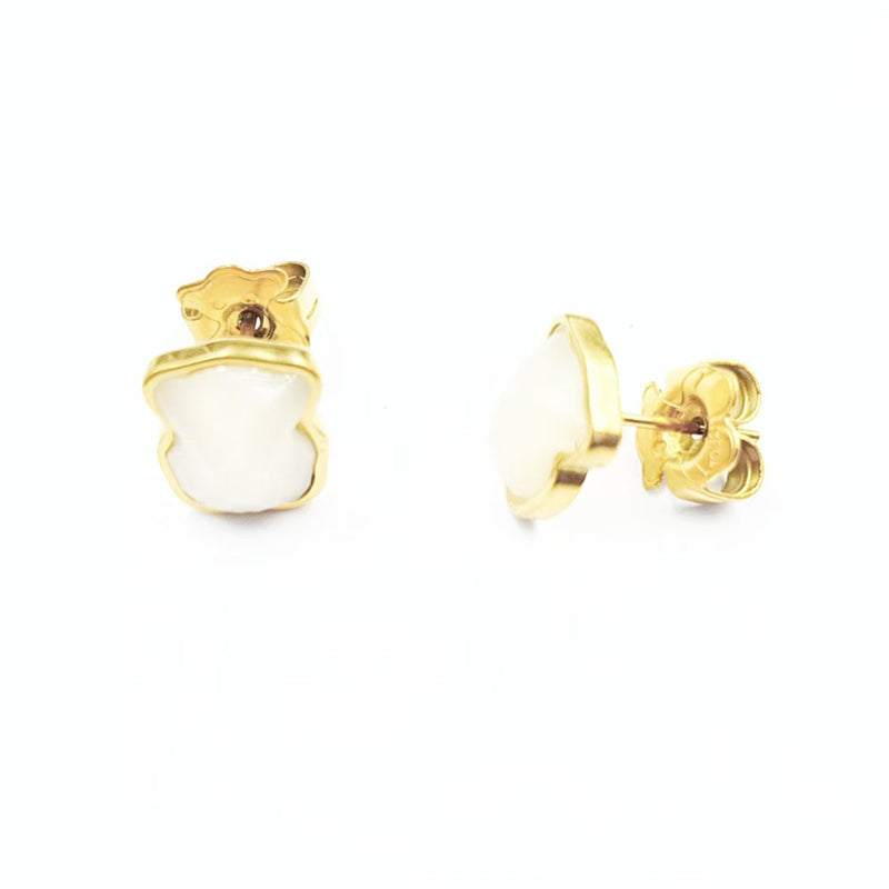 Black And Gold Titanium Steel Bear Earrings