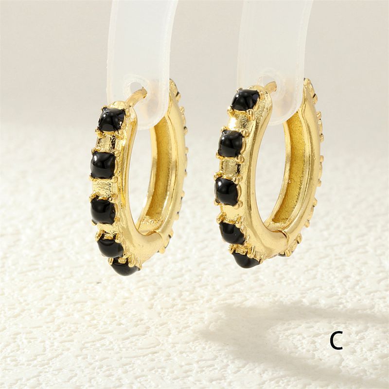 Black Copper Oil Drop Round Earrings