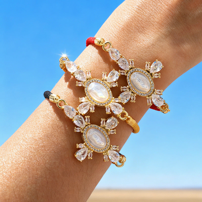 Black Copper-set Zircon Cross-shaped Seashell-figure Woven Bracelet