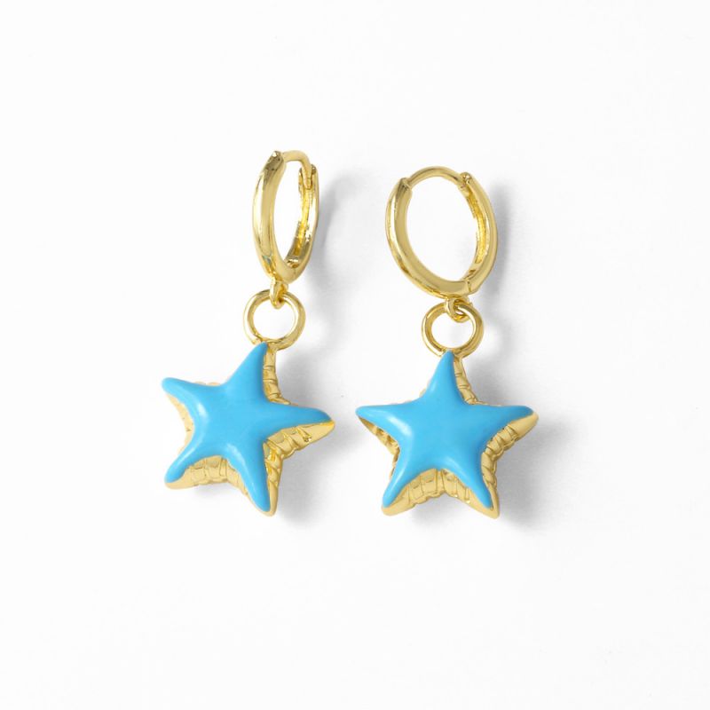 Black Gold-plated Copper Five-pointed Star Earrings
