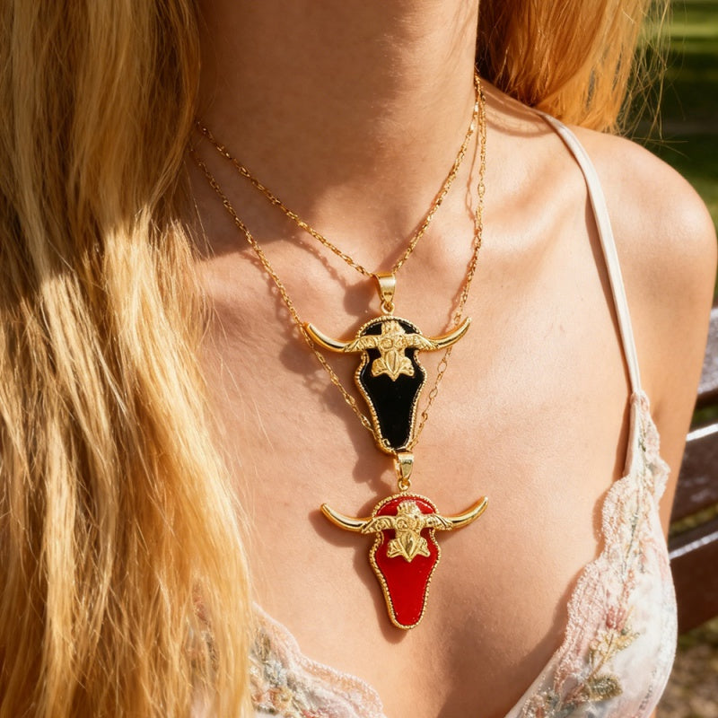 Black Shell Bull Head Titanium Steel Necklace