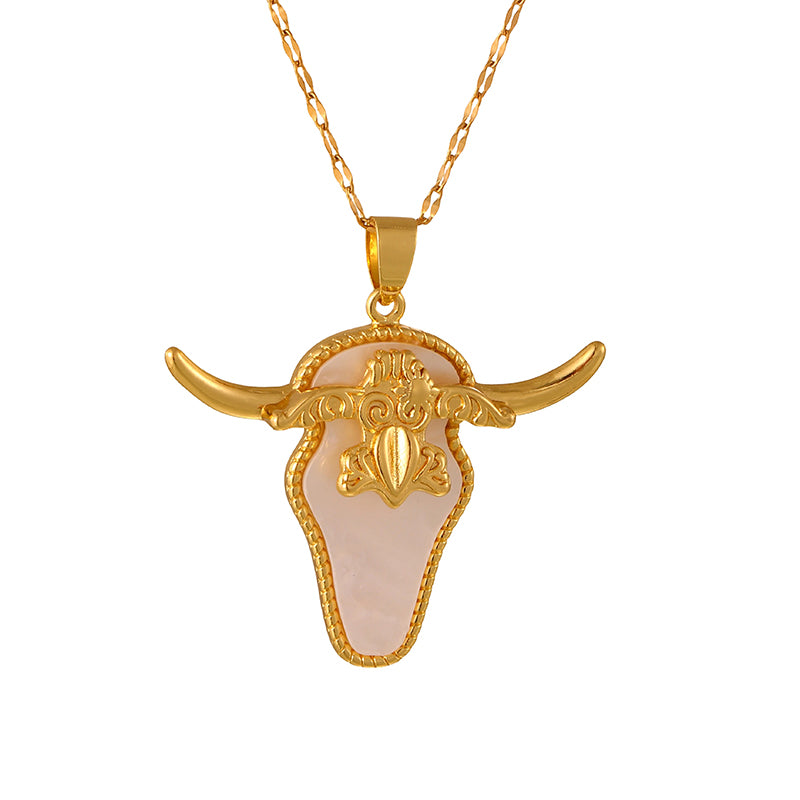 Black Shell Bull Head Titanium Steel Necklace