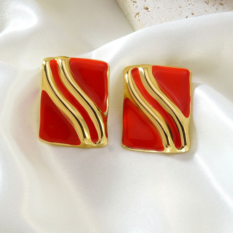 Black Stainless Steel Drip Square Earrings