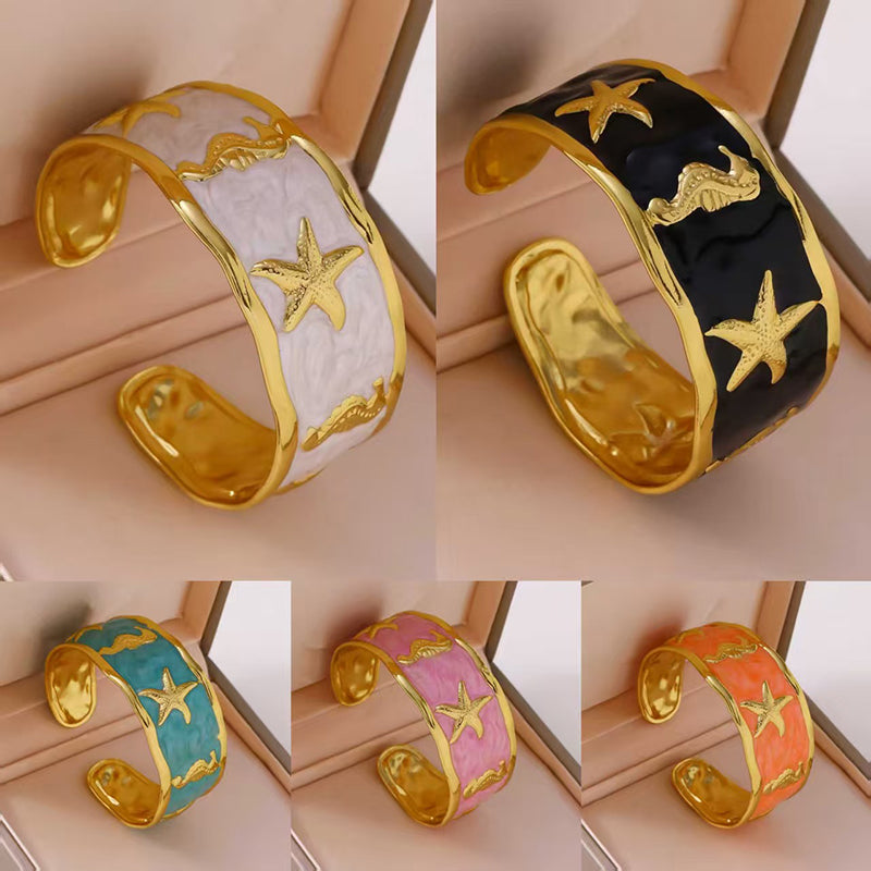 Black Stainless Steel Oil Dripping Conch Seahorse Bracelet