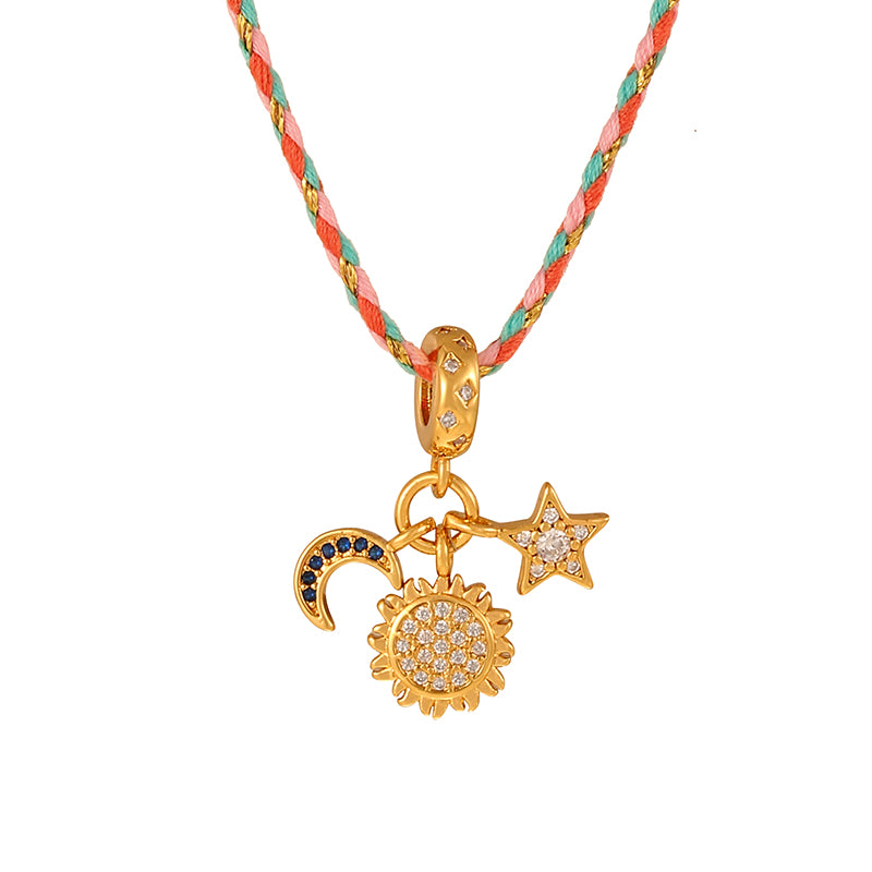 Blue 2 Copper Inlaid Zircon Oil Drip Irregular Pendant Braided Necklace