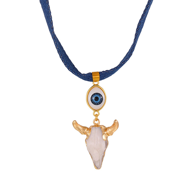 Blue Alloy Bull Eye Denim Necklace