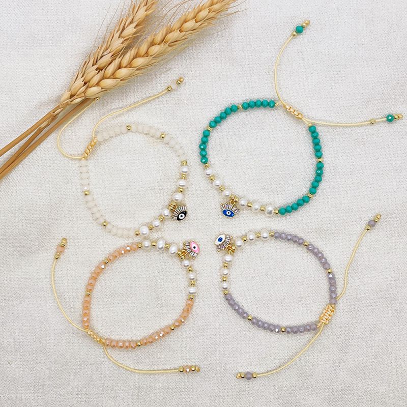 Bracelet #1 Pearl And Crystal Beaded Eye Bracelet