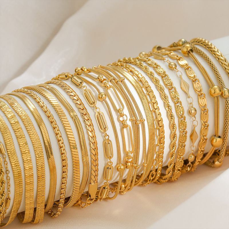 Bracelet 1# Stainless Steel Gold-plated Plain Chain Bracelet Set
