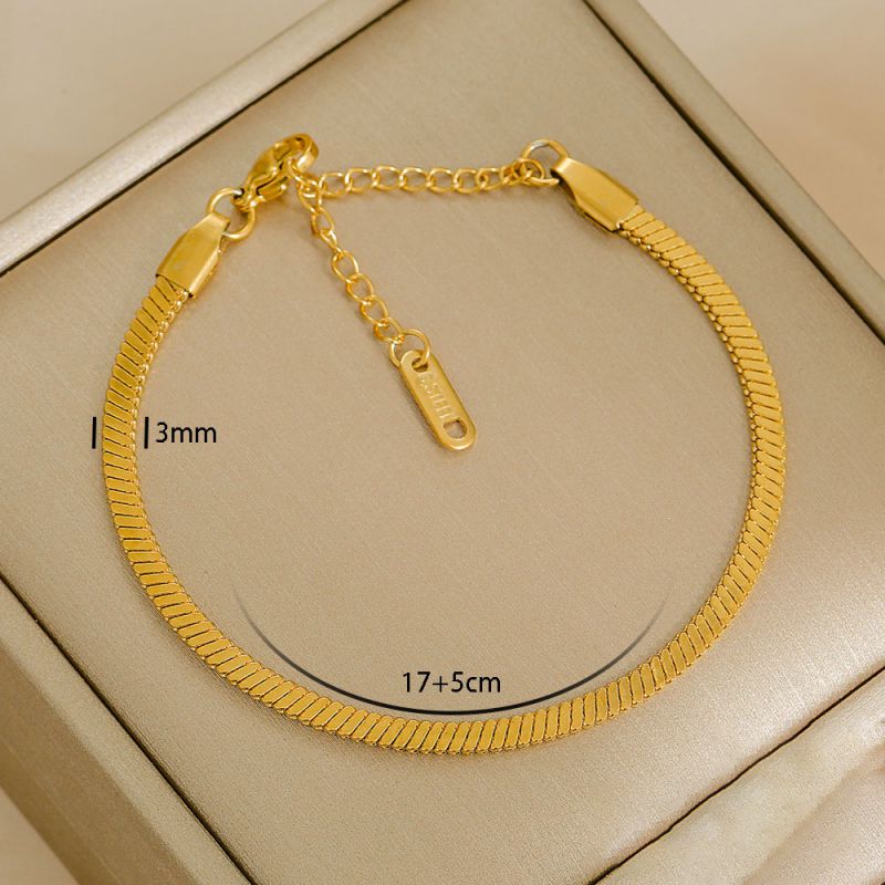 Bracelet 1# Stainless Steel Gold-plated Plain Chain Bracelet Set