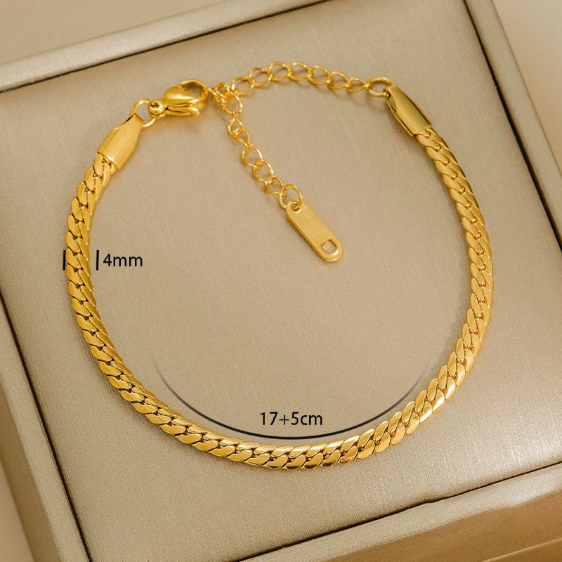 Bracelet 1# Stainless Steel Gold-plated Plain Chain Bracelet Set