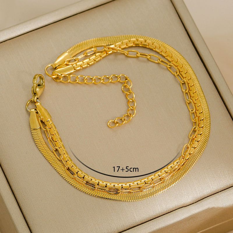 Bracelet 1# Stainless Steel Gold-plated Plain Chain Bracelet Set