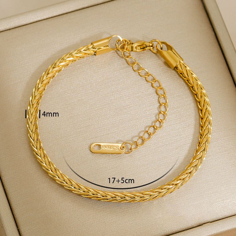 Bracelet 1# Stainless Steel Gold-plated Plain Chain Bracelet Set