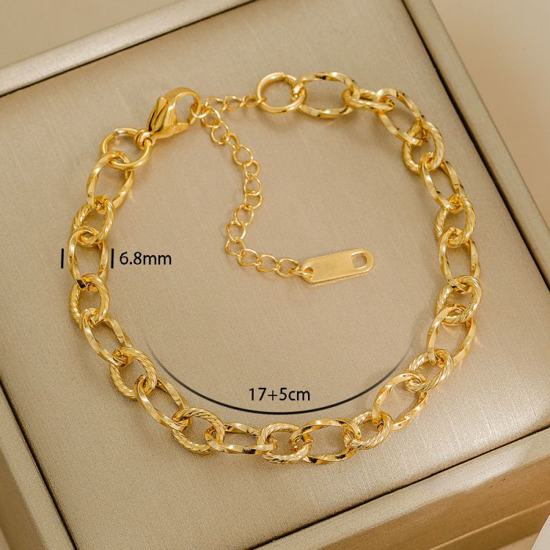 Bracelet 1# Stainless Steel Gold-plated Plain Chain Bracelet Set