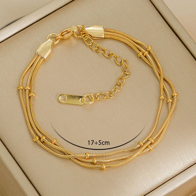Bracelet 1# Stainless Steel Gold-plated Plain Chain Bracelet Set