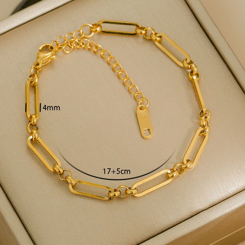 Bracelet 1# Stainless Steel Gold-plated Plain Chain Bracelet Set