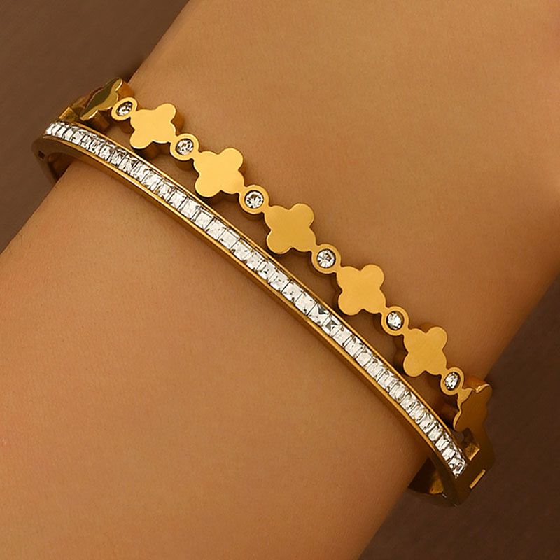 Bracelet 1# Titanium Steel Round Bracelet Set With Diamonds