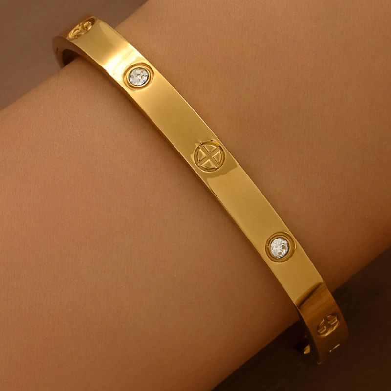 Bracelet 1# Titanium Steel Round Bracelet Set With Diamonds