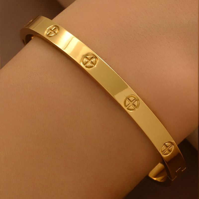 Bracelet 1# Titanium Steel Round Bracelet Set With Diamonds