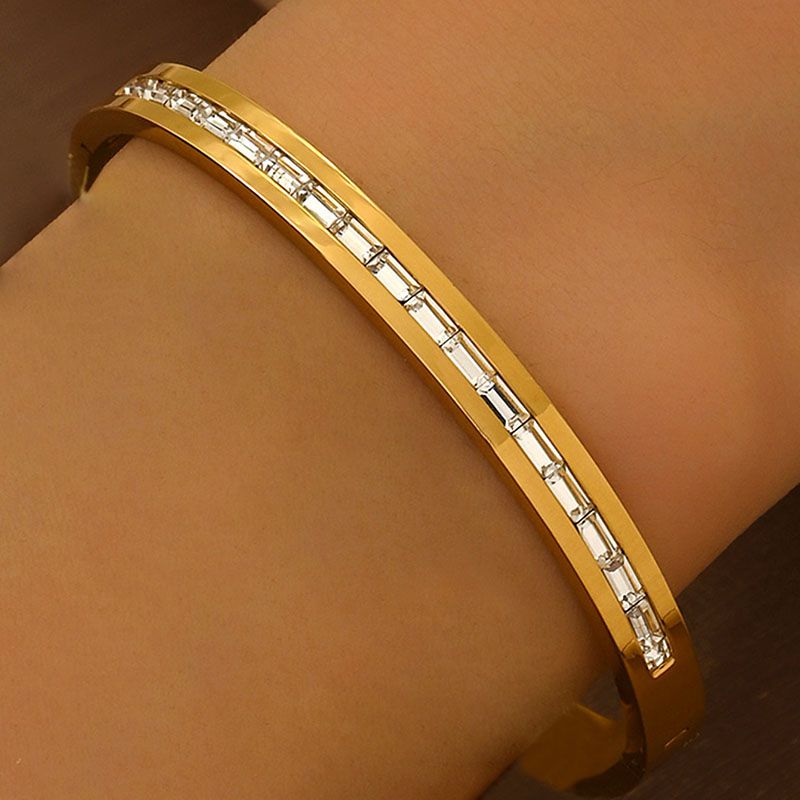 Bracelet 1# Titanium Steel Round Bracelet Set With Diamonds