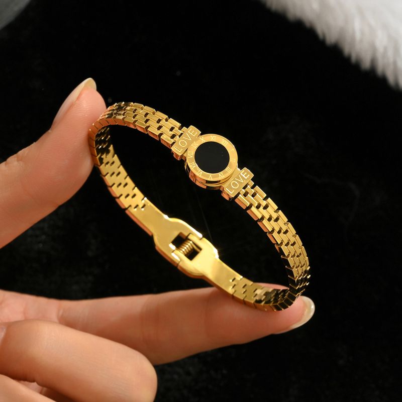 Bracelet 1# Titanium Steel Round Bracelet Set With Diamonds