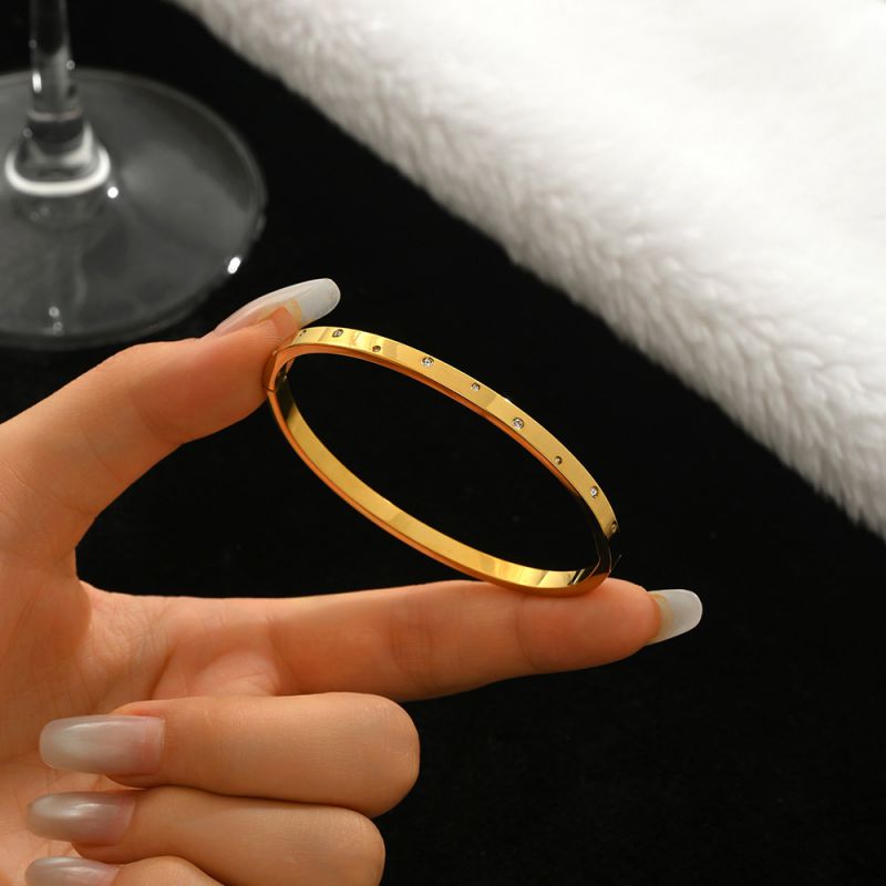 Bracelet 1# Titanium Steel Round Bracelet Set With Diamonds