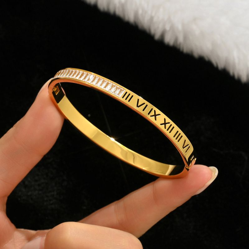 Bracelet 1# Titanium Steel Round Bracelet Set With Diamonds