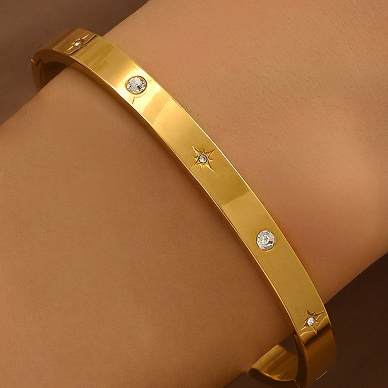 Bracelet 1# Titanium Steel Round Bracelet Set With Diamonds