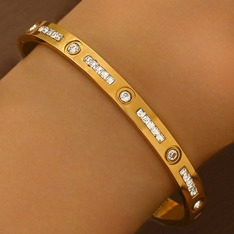 Bracelet 1# Titanium Steel Round Bracelet Set With Diamonds