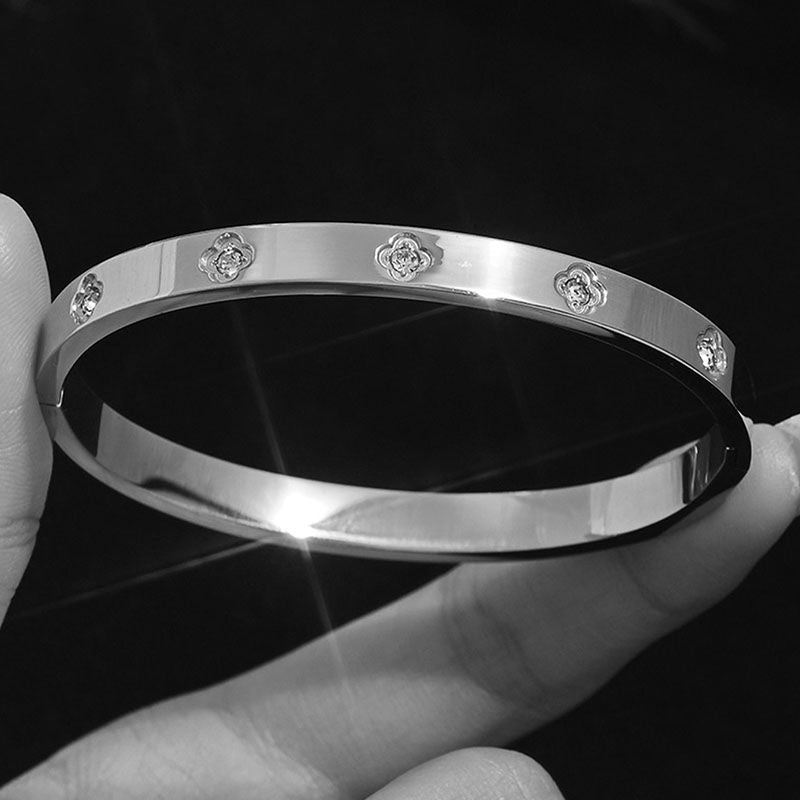 Bracelet 1# Titanium Steel Round Bracelet With Diamonds