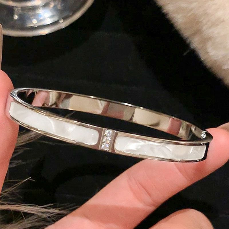 Bracelet 1# Titanium Steel Round Bracelet With Diamonds