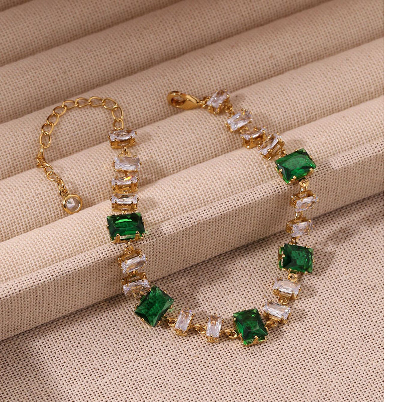 Bracelet 30# Stainless Steel Square Bracelet With Diamonds