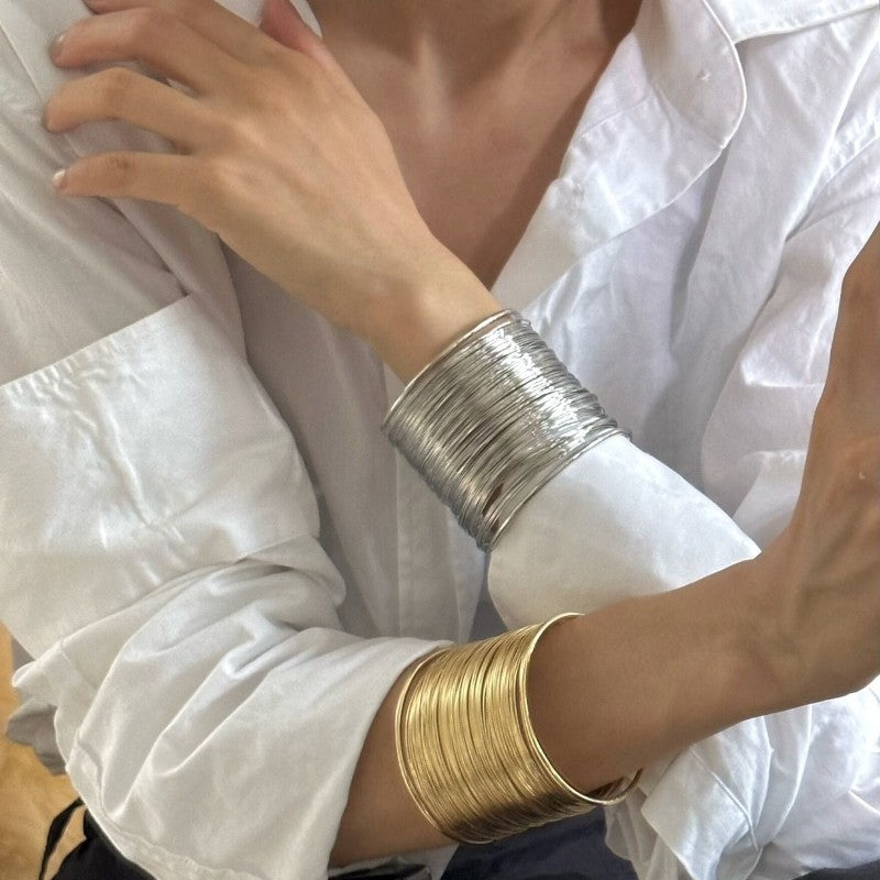 Bracelet - Eco-friendly - Gold Multi-layered Brushed Open Bracelet