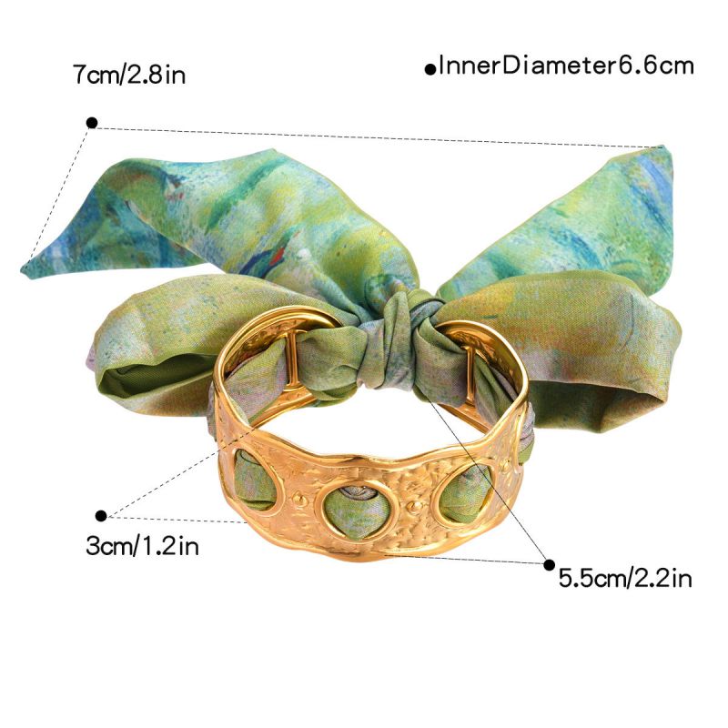 Bracelet-gold-red Stainless Steel Pleated Round Scarf Wrap Open Bracelet