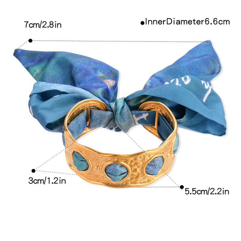 Bracelet-gold-red Stainless Steel Pleated Round Scarf Wrap Open Bracelet