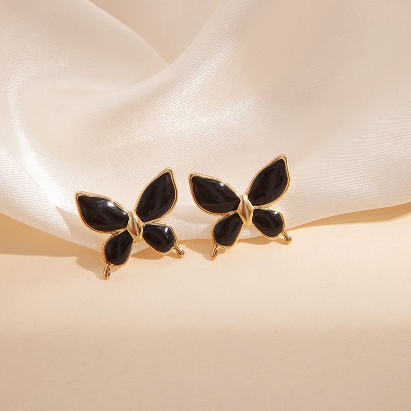 Butterfly Earrings-purple Stainless Steel Oil-dripping Butterfly Earrings