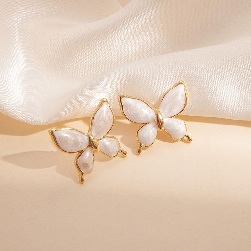 Butterfly Earrings-purple Stainless Steel Oil-dripping Butterfly Earrings