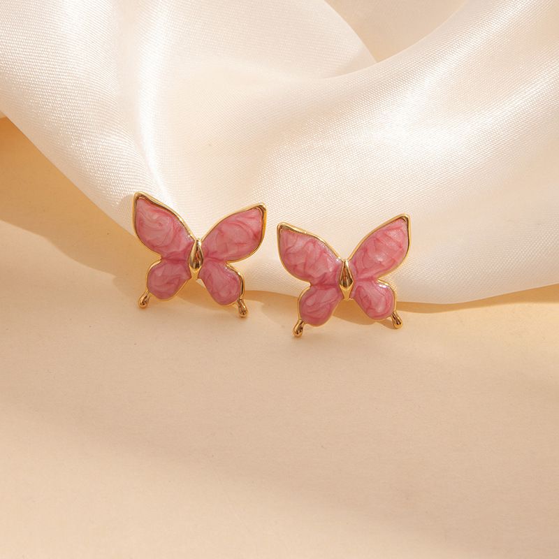 Butterfly Earrings-purple Stainless Steel Oil-dripping Butterfly Earrings