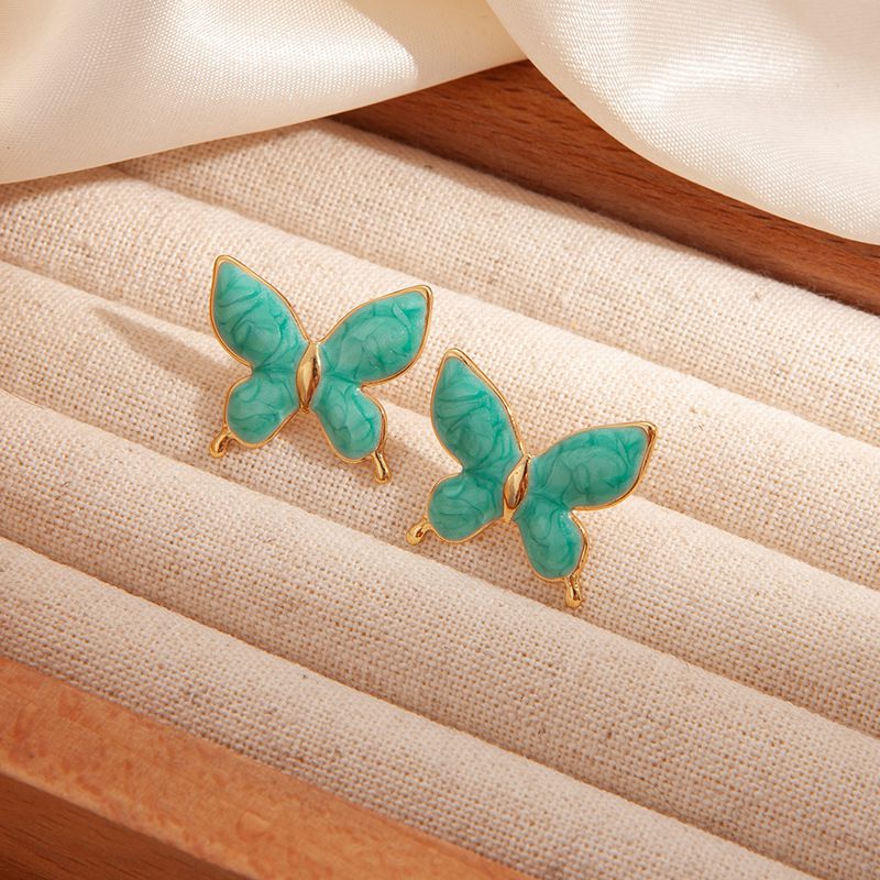 Butterfly Earrings-purple Stainless Steel Oil-dripping Butterfly Earrings