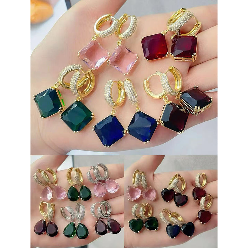 C Brass And Diamond-encrusted Square Hoop Earrings