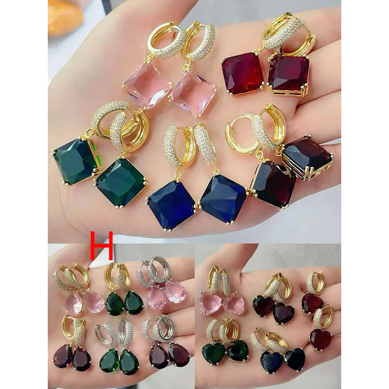 C Brass And Diamond-encrusted Square Hoop Earrings