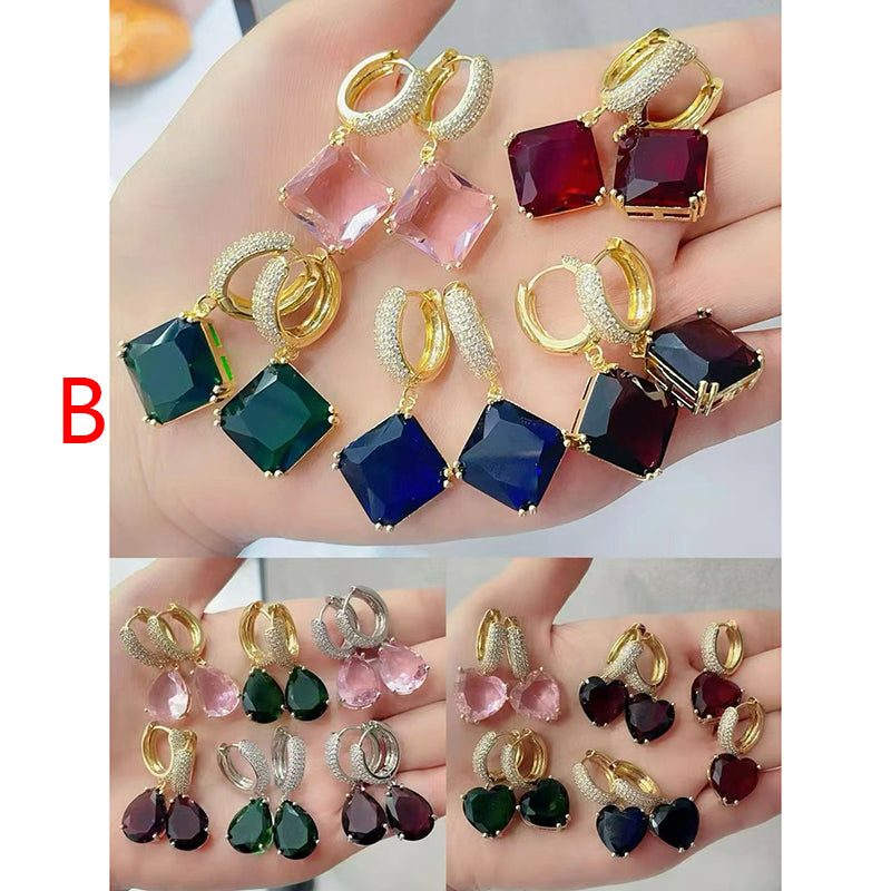 C Brass And Diamond-encrusted Square Hoop Earrings