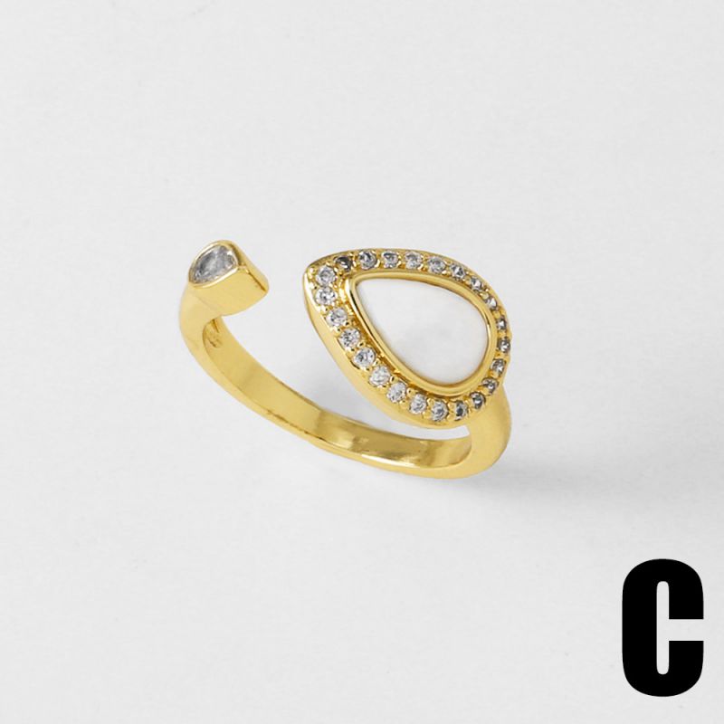 C Copper Teardrop Ring With Diamonds