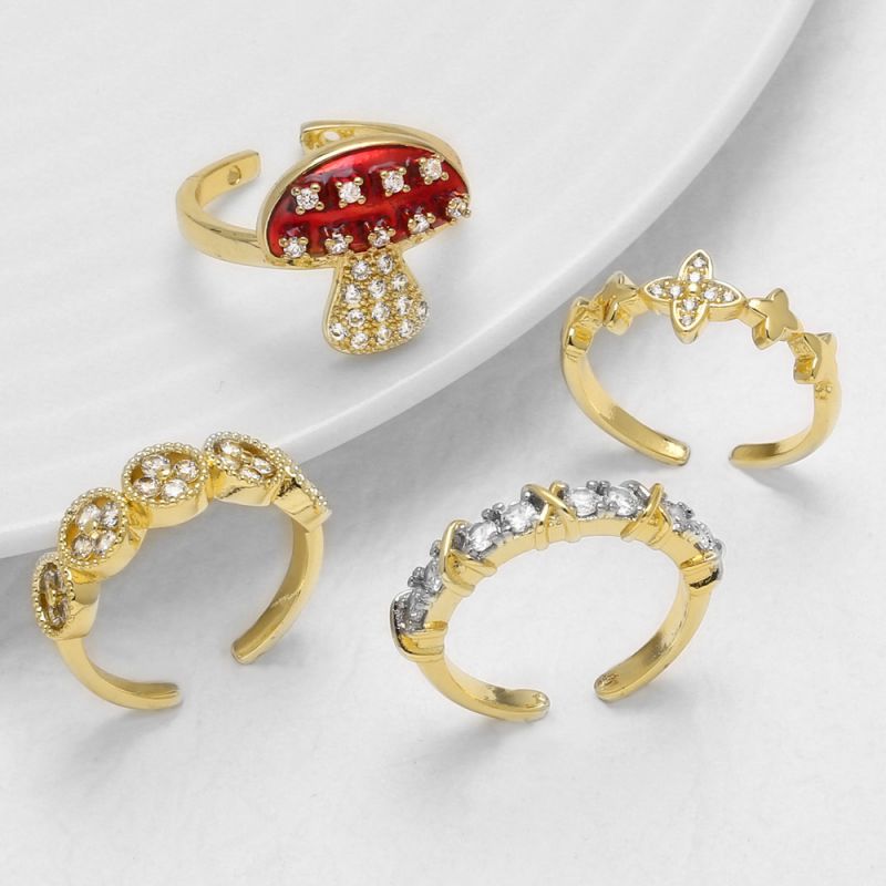 C Copper-plated Gold-plated Round Ring With Diamonds