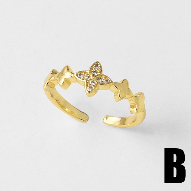 C Copper-plated Gold-plated Round Ring With Diamonds