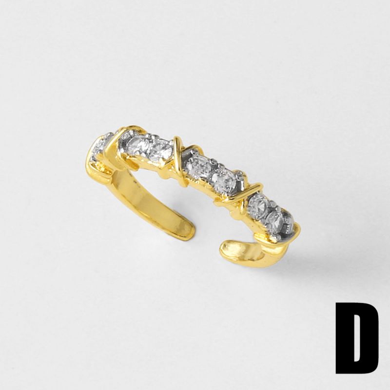 C Copper-plated Gold-plated Round Ring With Diamonds