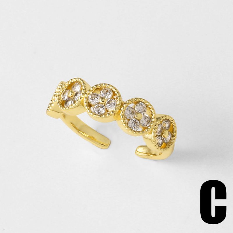 C Copper-plated Gold-plated Round Ring With Diamonds