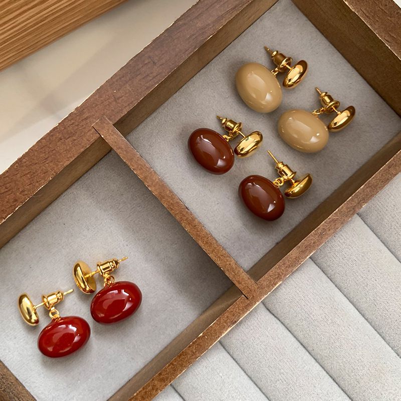 Caramel Copper Oval Earrings