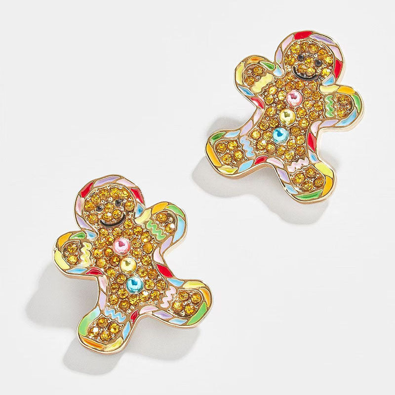 Christmas Series 7 Copper Diamond Santa Claus Wine Glass Christmas Tree Cane Gingerbread Man Earrings